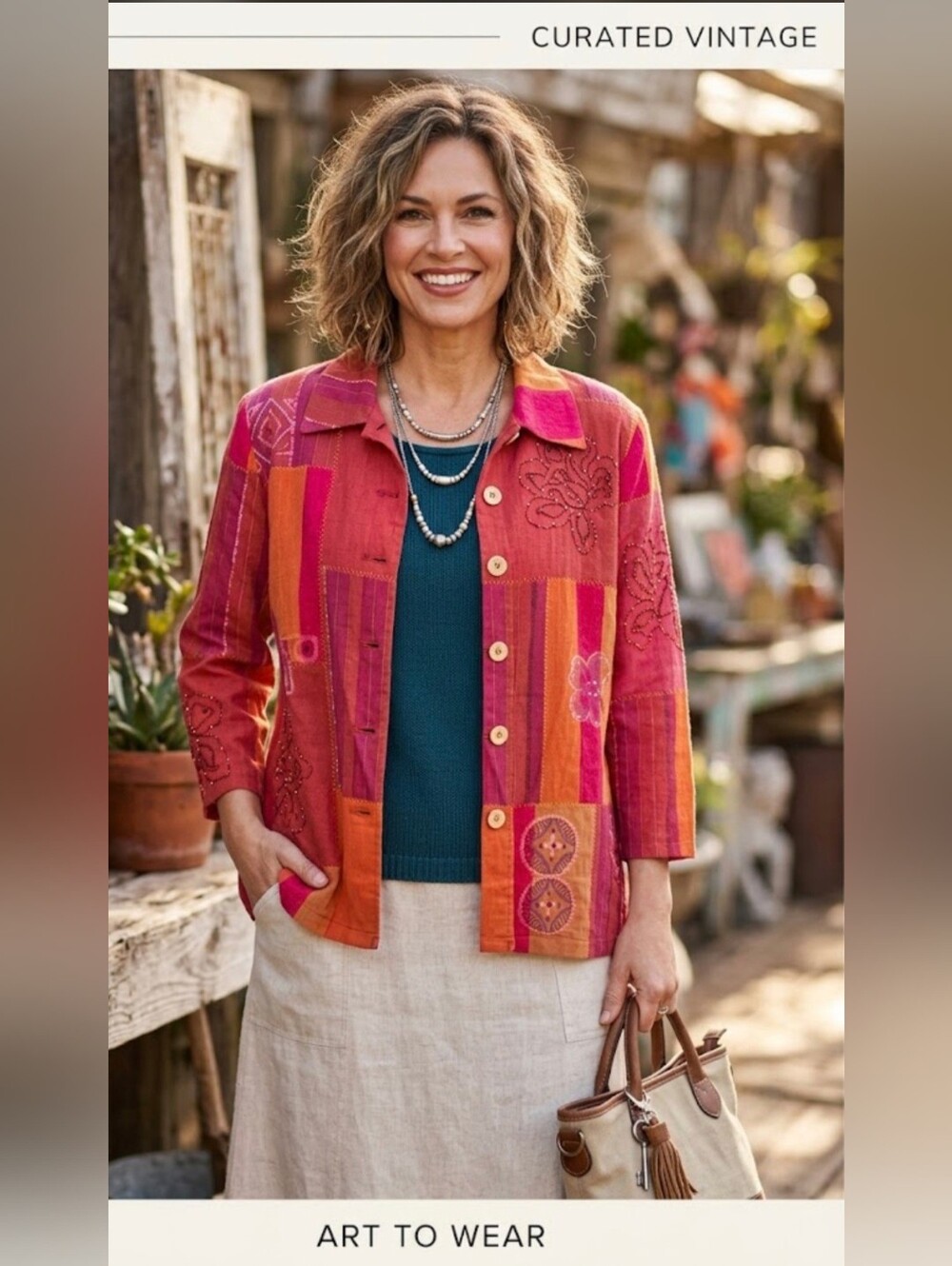 Alfred Dunner Vintage Patchwork Embroidered Jacket in Pink & Orange